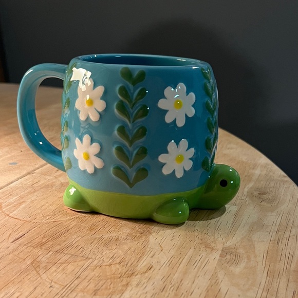 LANG Other - LANG Hand Painted Blue Turtle Mug with Floral Design, whimsical, Boho